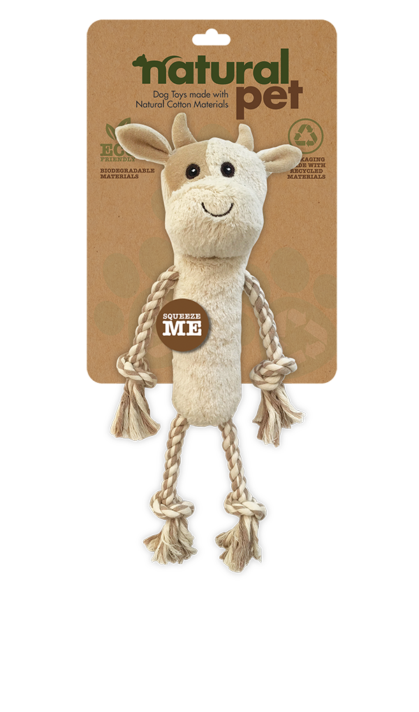 Natural Pet Plush Cow w Rope