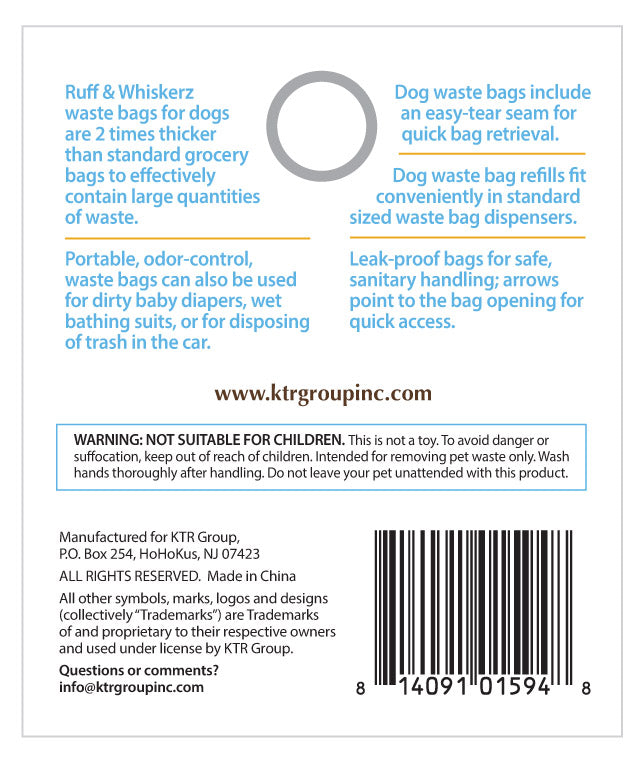 Ruff & Whiskerz- Waste Bags Dispenser W/ Refill (15 CT)