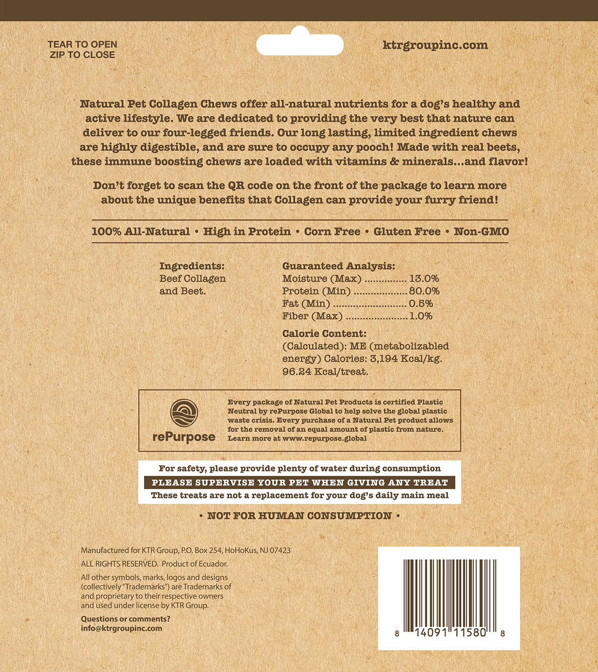 Natural Pet Collagen- Beet Bars 8 CT