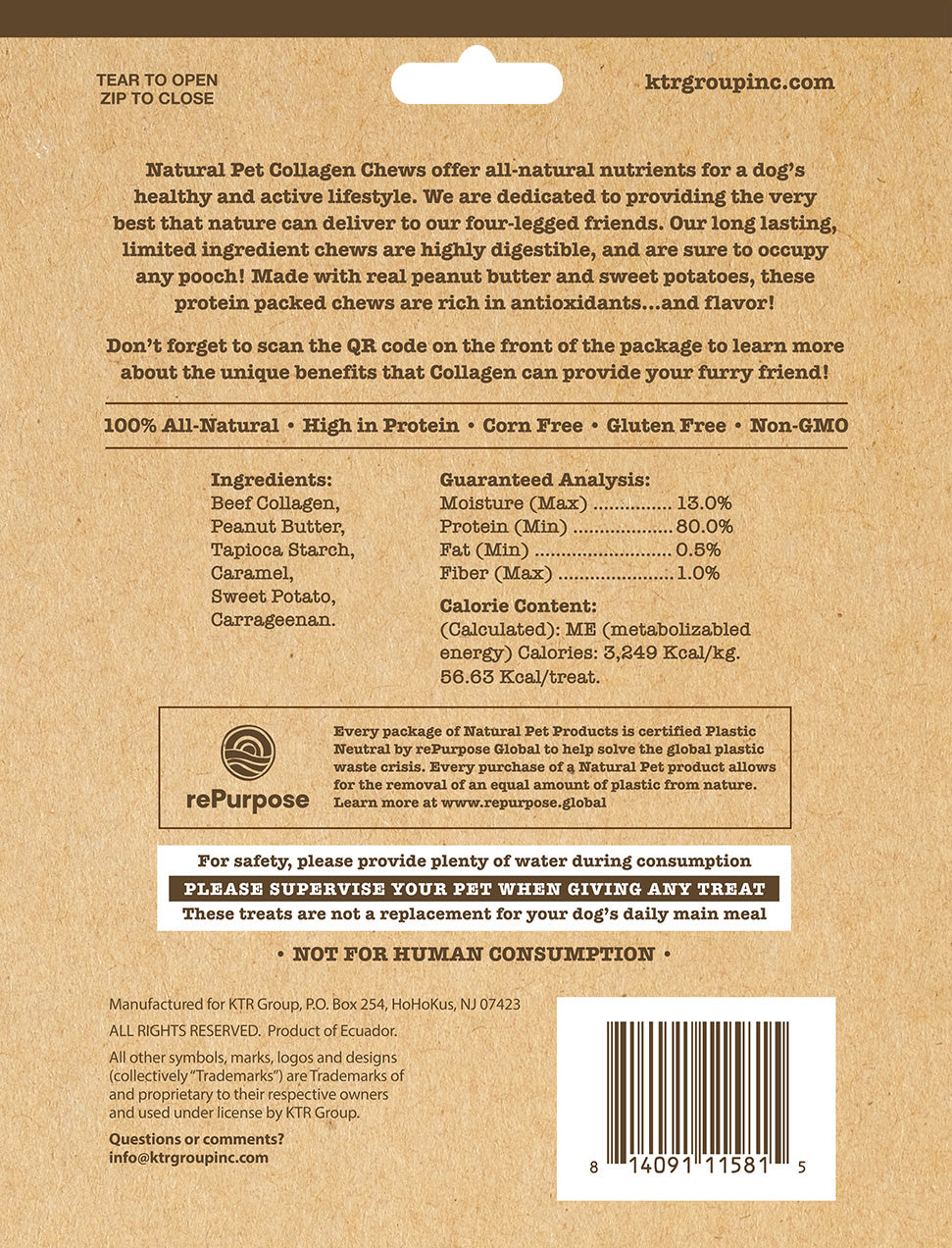 Natural Pet Collagen- Peanut Butter Mini Bones W/ Sweet Potato 7 CT