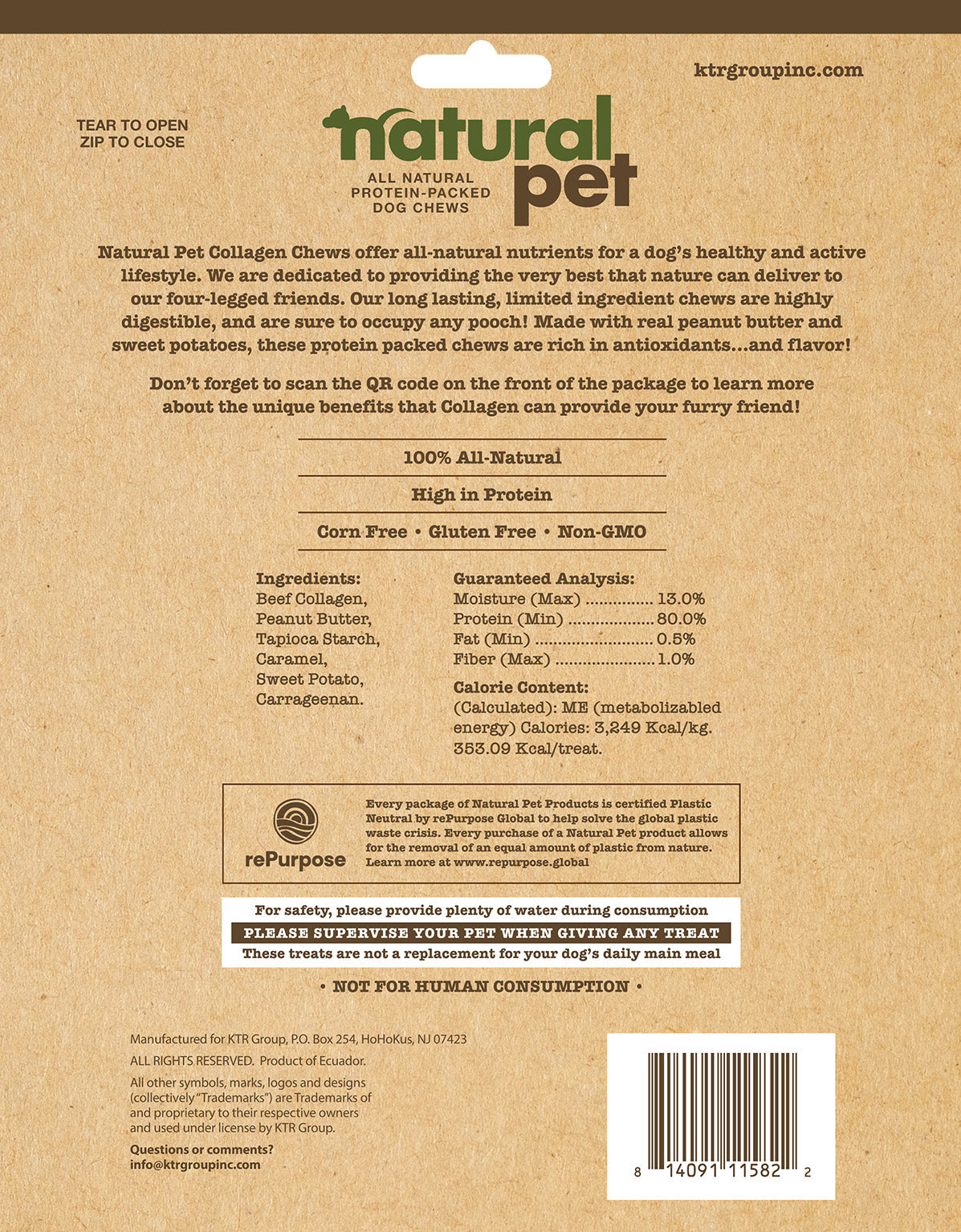 Natural Pet Collagen- Peanut Butter Bones W/ Sweet Potato 3 CT