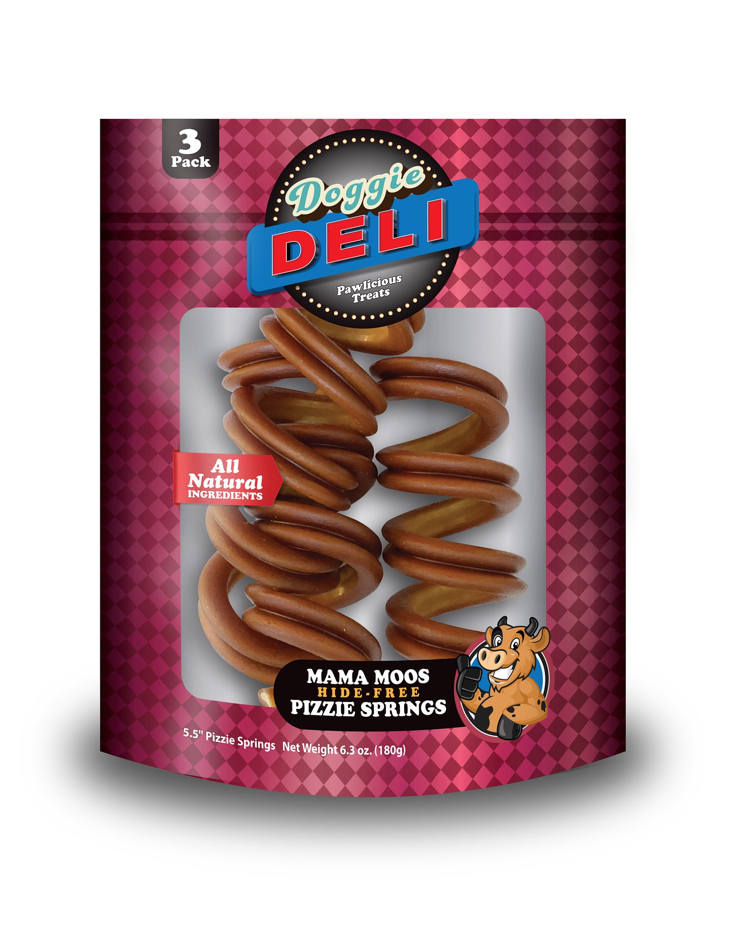 Doggie Deli- Mama Moos Hide Free Pizzie Spirals 3 CT