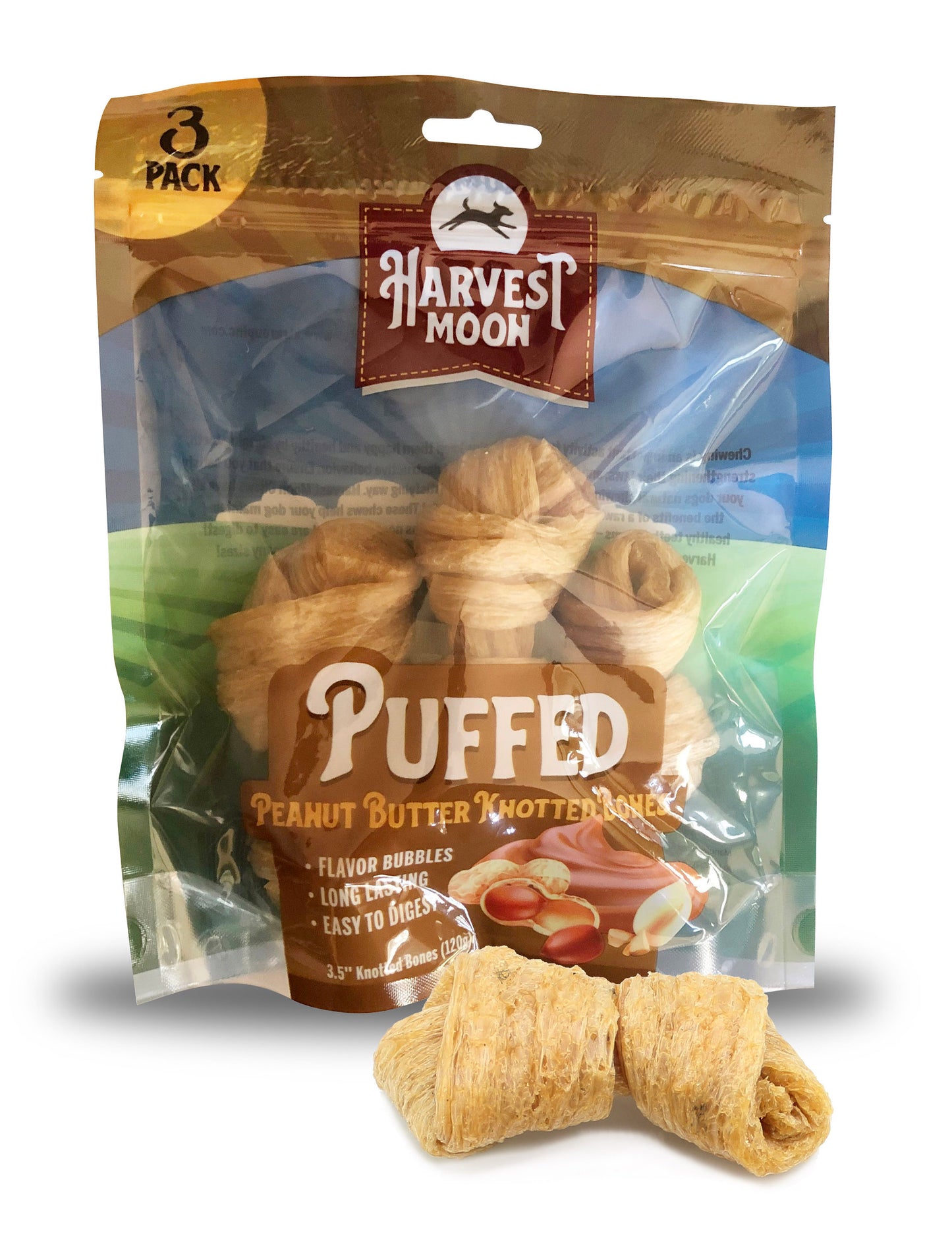 Harvest Moon- Peanut Butter Puffed Knotted Bone 3 CT