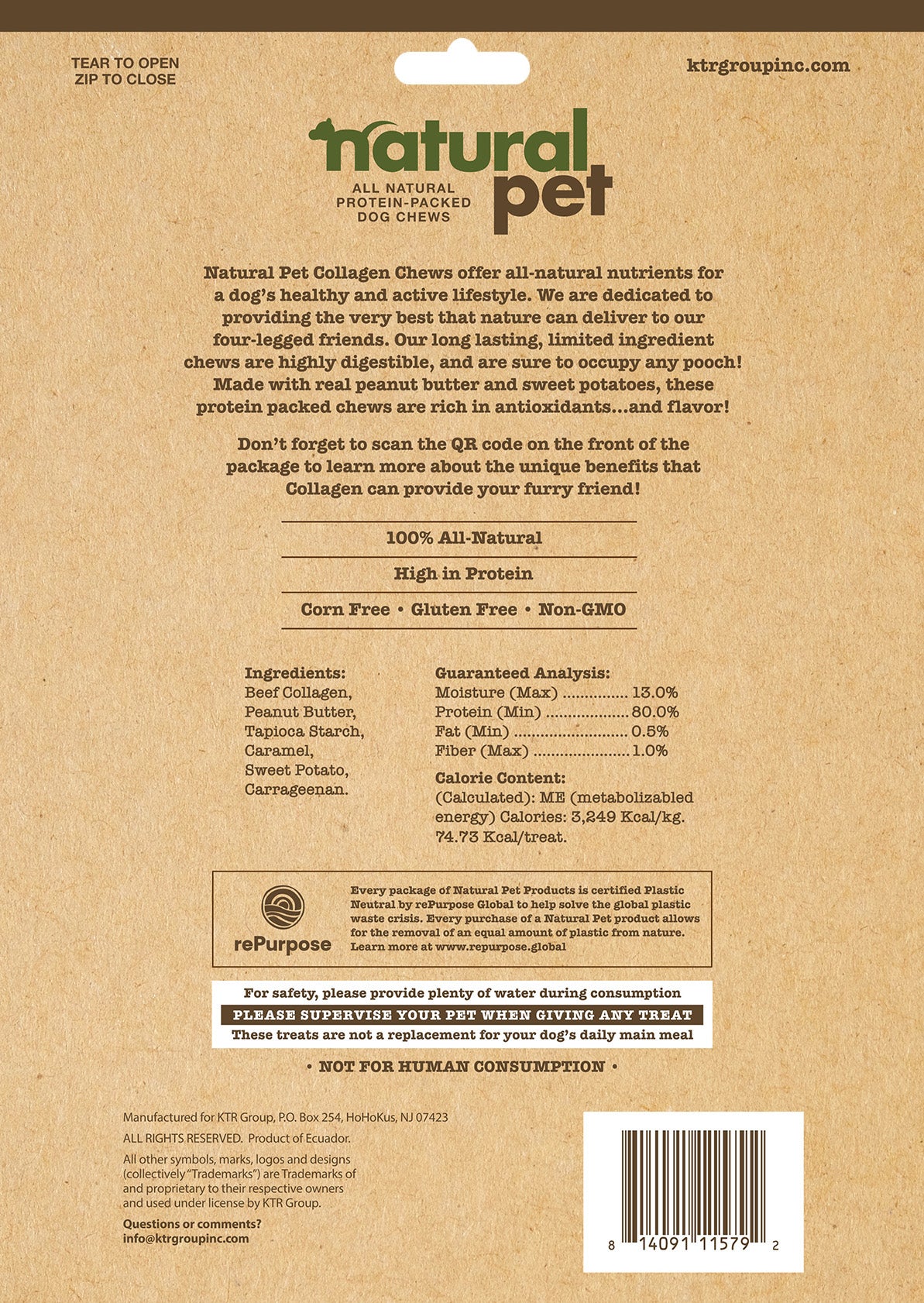 Natural Pet Collagen- Peanut Butter Ribs W/ Sweet Potato 10 CT