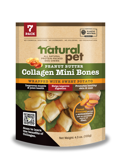 Natural Pet Collagen- Peanut Butter Mini Bones W/ Sweet Potato 7 CT