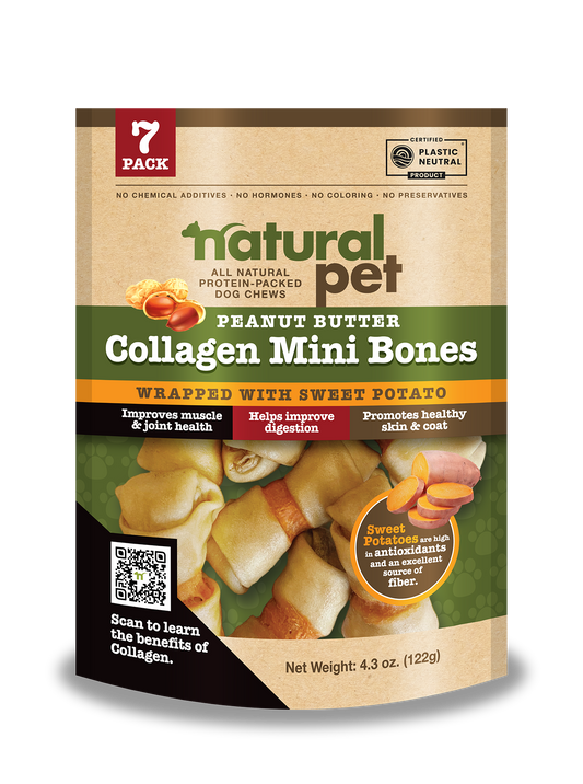 Natural Pet Collagen- Peanut Butter Mini Bones W/ Sweet Potato 10 CT