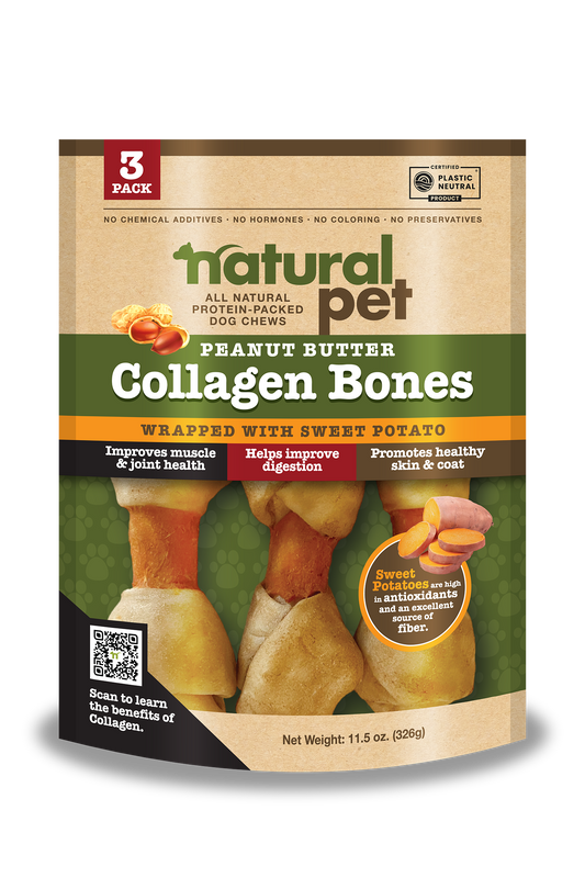 Natural Pet Collagen- Peanut Butter Bones W/ Sweet Potato 3 CT