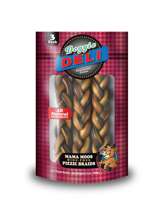 Doggie Deli- Mama Moos Hide Free Pizzie Braids 3 CT